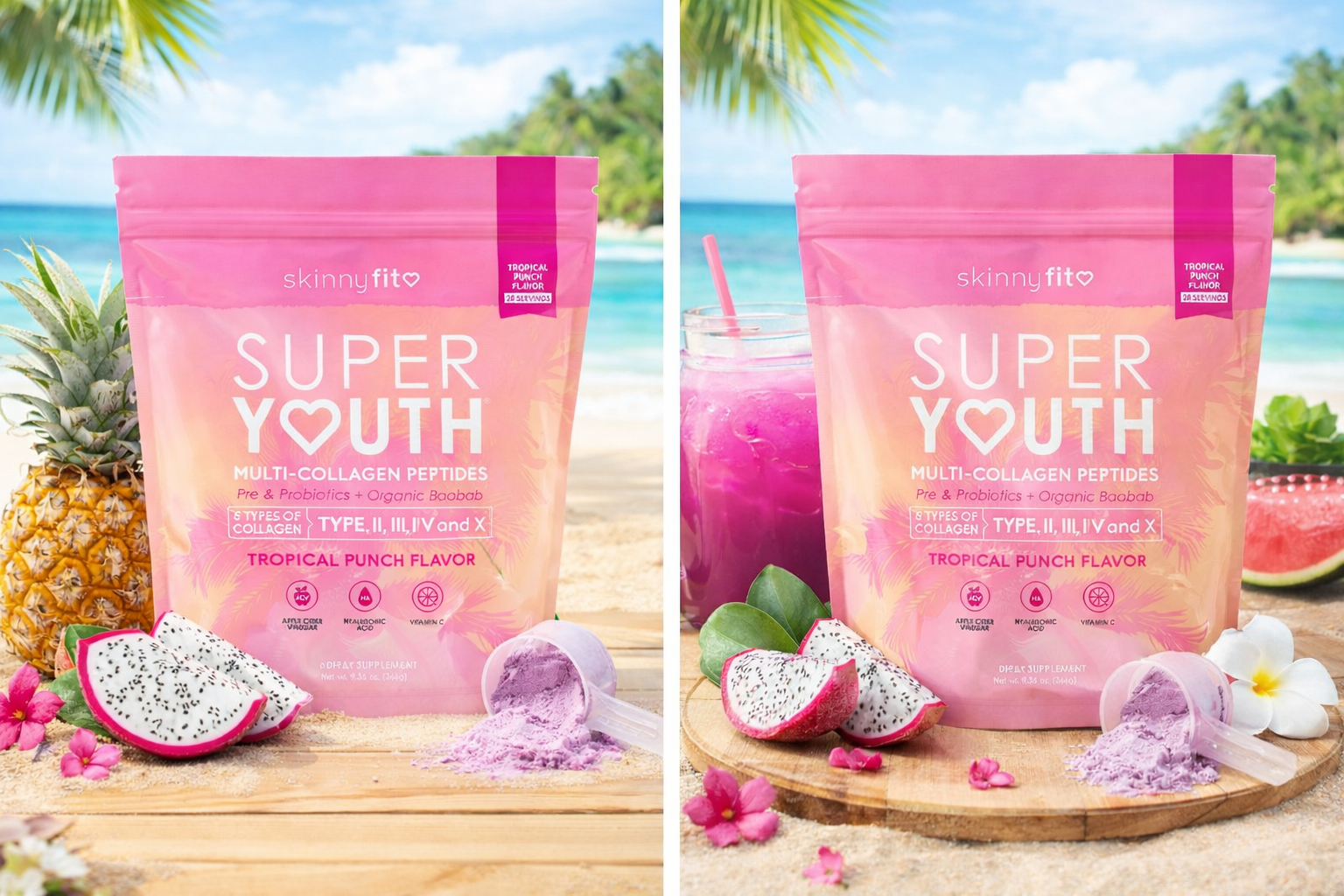 Super Youth Multi-Collagen Peptides + Organic Baobab and Probiotics Tropical Punch Flavor